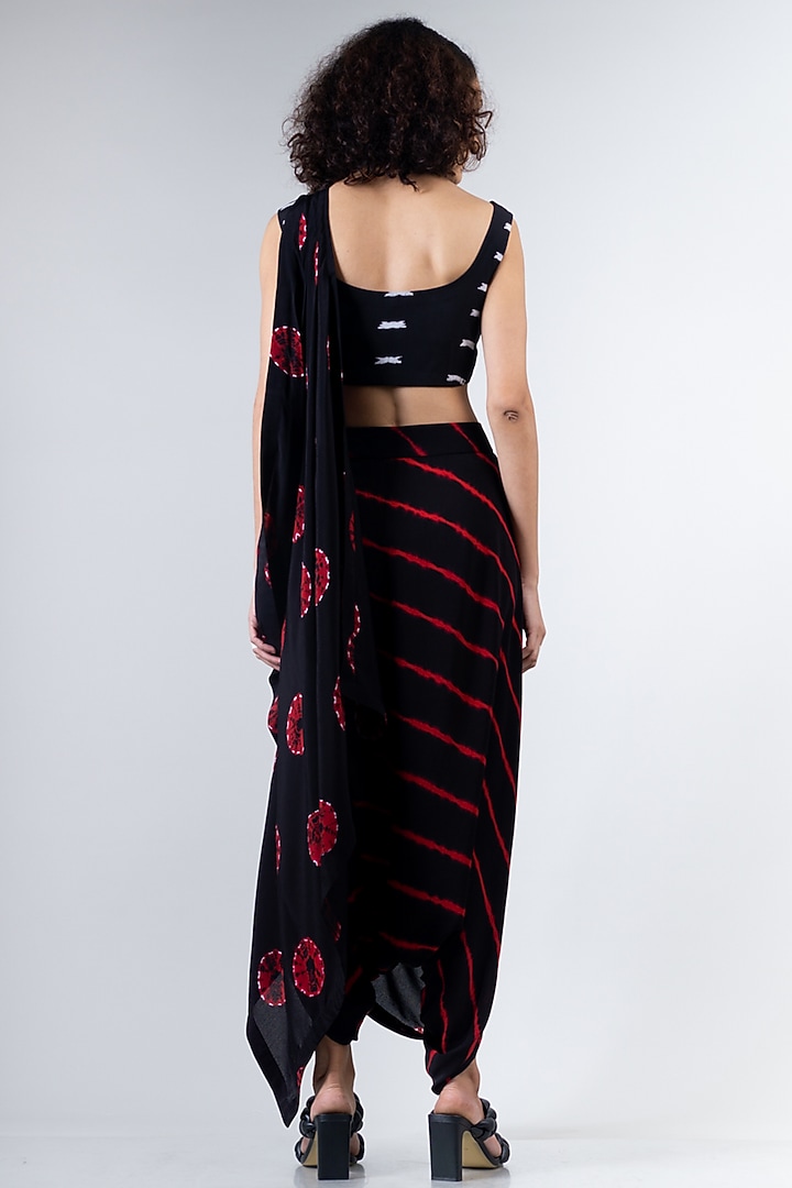 Black & Red Crepe Shibori Dhoti Pant Wedding Saree Set by Nupur Kanoi at Pernia's Pop Up Shop