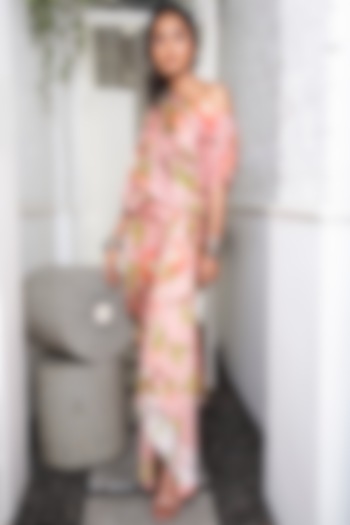 Old Rose Pink Printed Cowl Skirt With Top by Nupur Kanoi at Pernia's Pop Up Shop