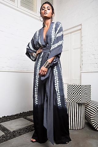 Grey Kaftan Wrap Jumpsuit by Nupur Kanoi