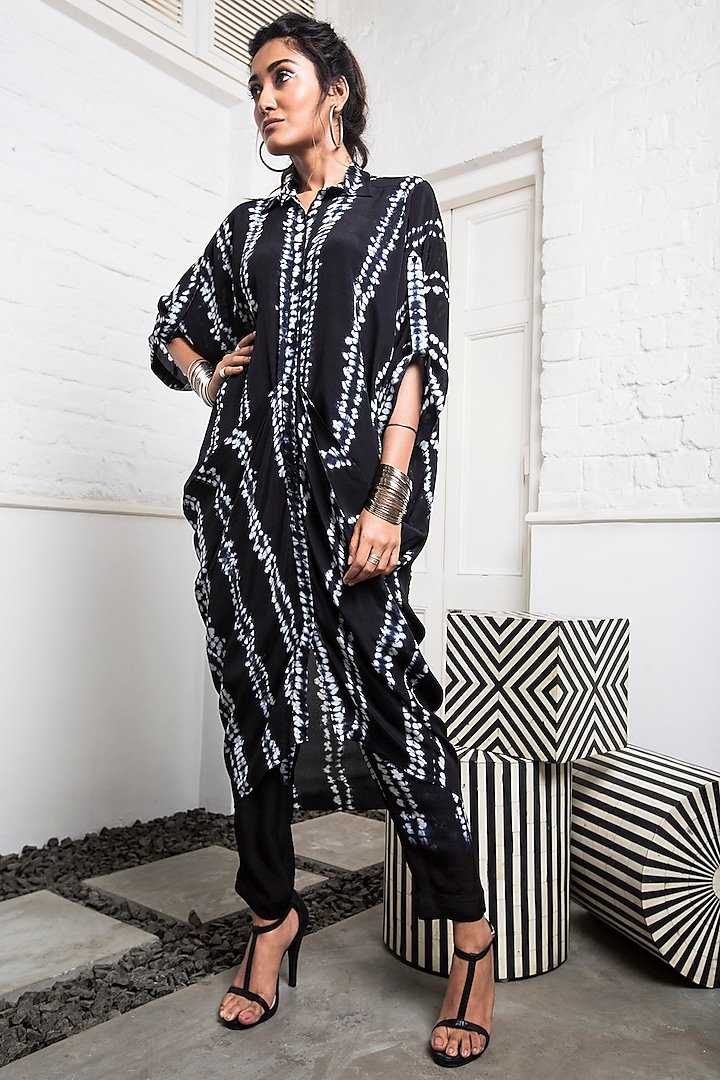 Black Tie-Dye Shirt With Pants by Nupur Kanoi