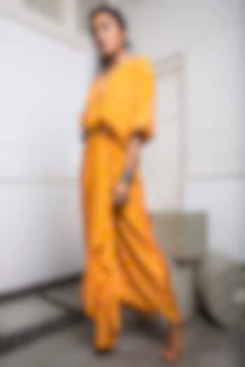 Mustard Bandhani Kimono Wrap Dress by Nupur Kanoi