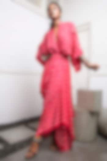 Coral Kimono Wrap Dress With Stripes by Nupur Kanoi