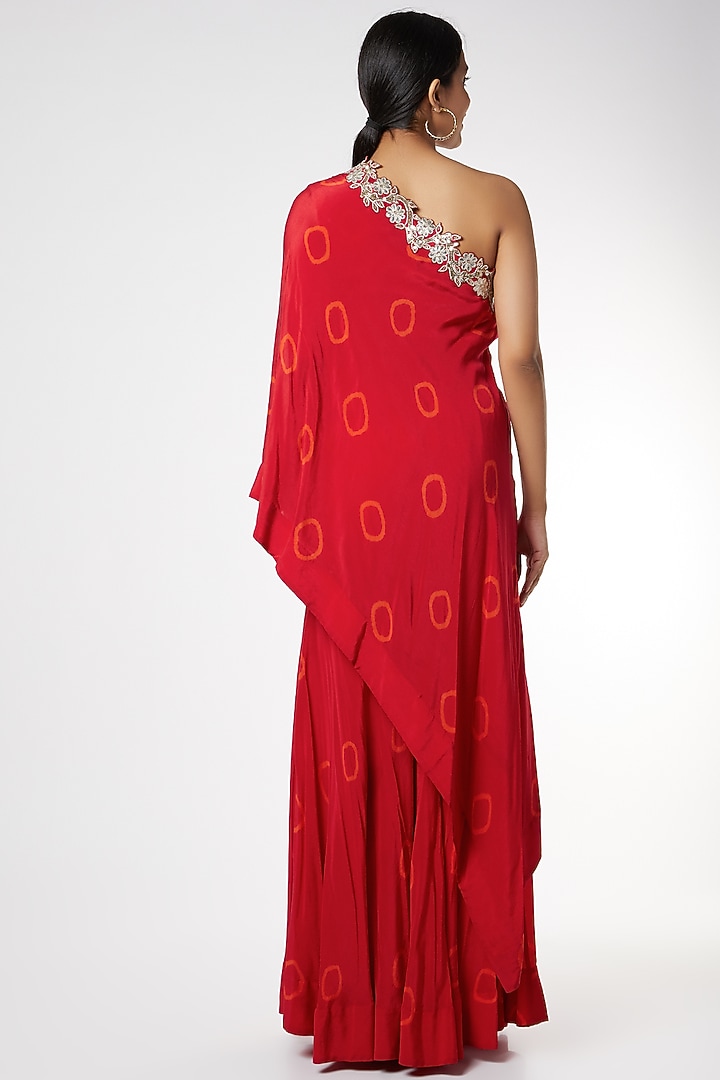 Red Polka Dot Printed Cape Set by Nupur Kanoi at Pernia's Pop Up Shop