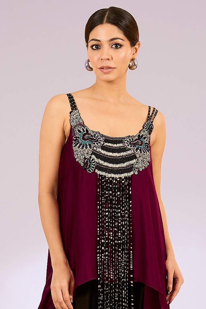 Black Satin Embroidered Draped Pant Set by Nupur Kanoi at Pernia's Pop Up Shop