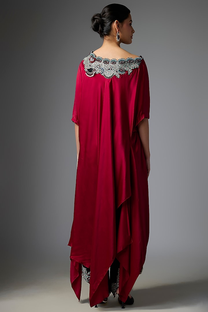 Black Satin Hand Embroidered Draped Pant Set by Nupur Kanoi at Pernia's Pop Up Shop
