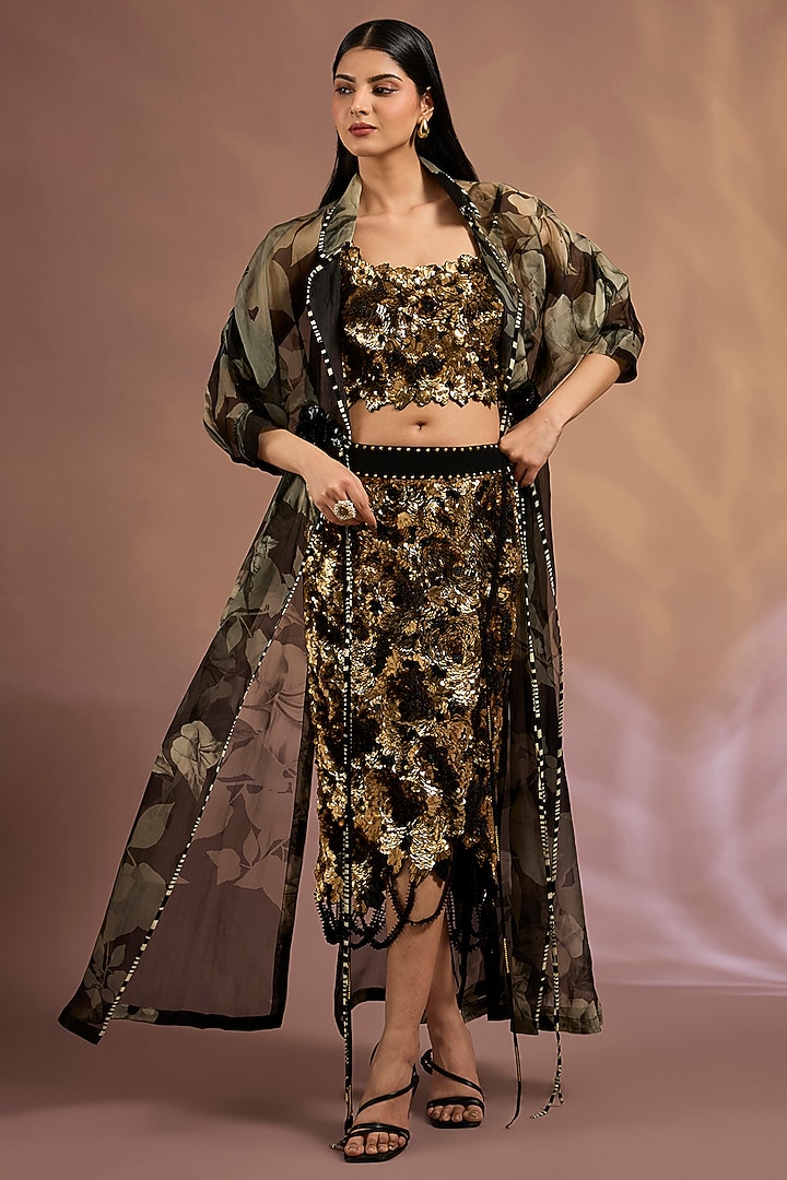 Black Organza Printed Jacket Set by Nupur Kanoi at Pernia's Pop Up Shop