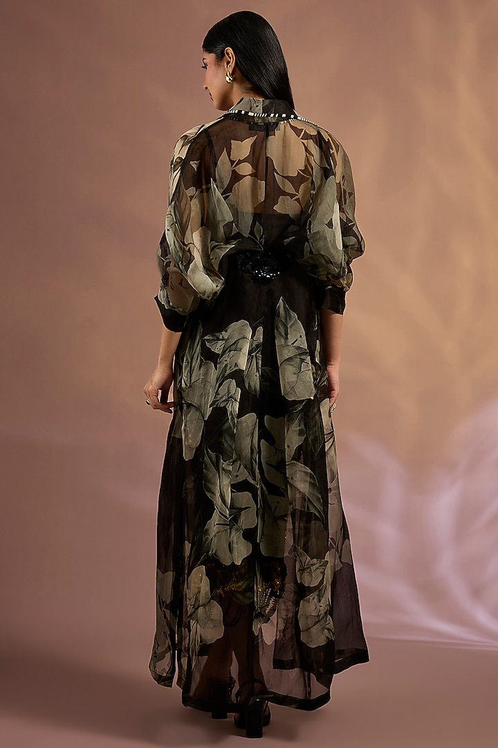 Black Organza Printed Jacket Set by Nupur Kanoi at Pernia's Pop Up Shop