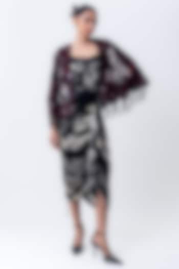 Black Chiffon & Crepe Printed Jacket Party Wear Dress by Nupur Kanoi at Pernia's Pop Up Shop
