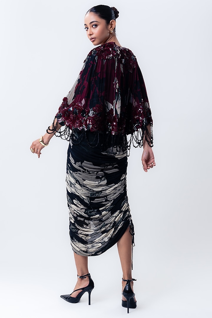 Black Chiffon & Crepe Printed Jacket Party Wear Dress by Nupur Kanoi at Pernia's Pop Up Shop