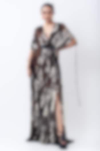 Brown Chiffon & Crepe Printed Maxi Party Wear Dress by Nupur Kanoi at Pernia's Pop Up Shop