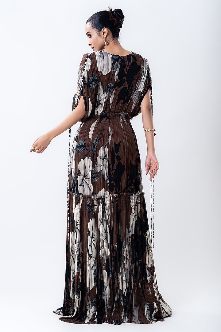 Brown Chiffon & Crepe Printed Maxi Party Wear Dress by Nupur Kanoi at Pernia's Pop Up Shop