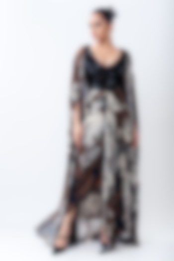 Brown Chiffon & Crepe Printed Jacket Party Wear Dress by Nupur Kanoi at Pernia's Pop Up Shop