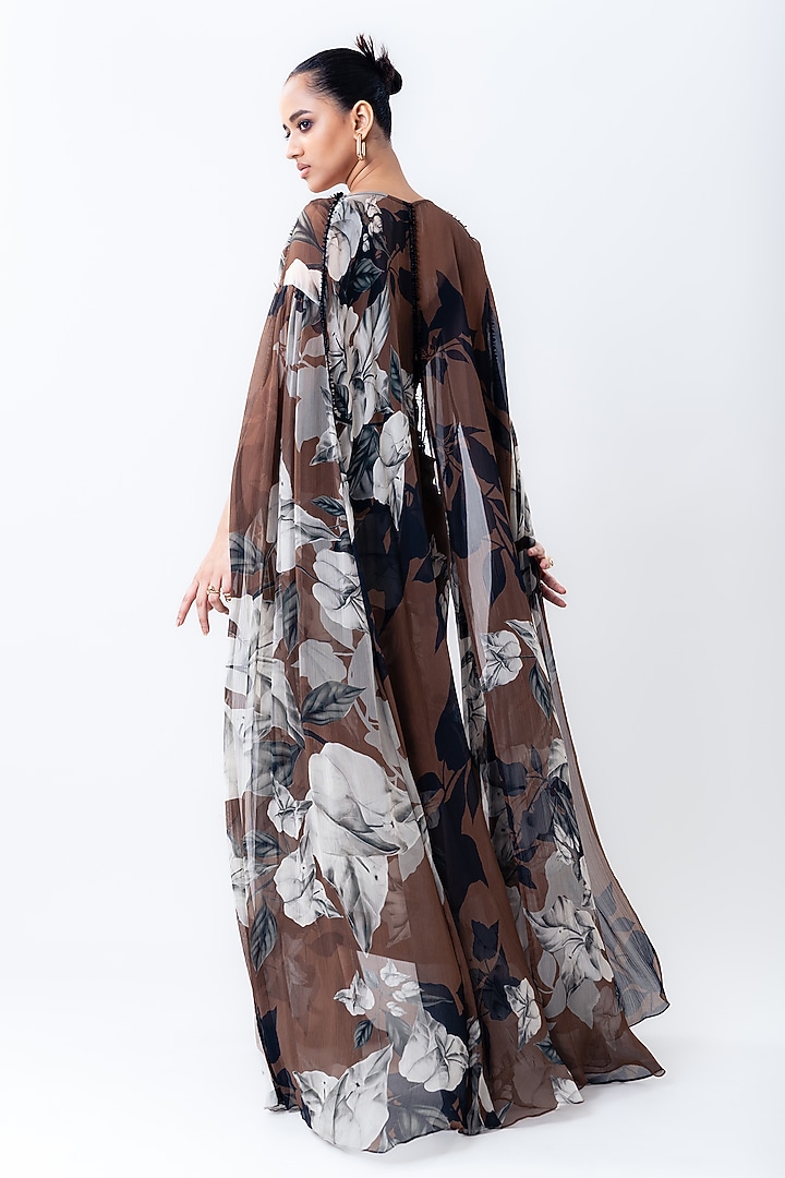 Brown Chiffon & Crepe Printed Jacket Party Wear Dress by Nupur Kanoi at Pernia's Pop Up Shop