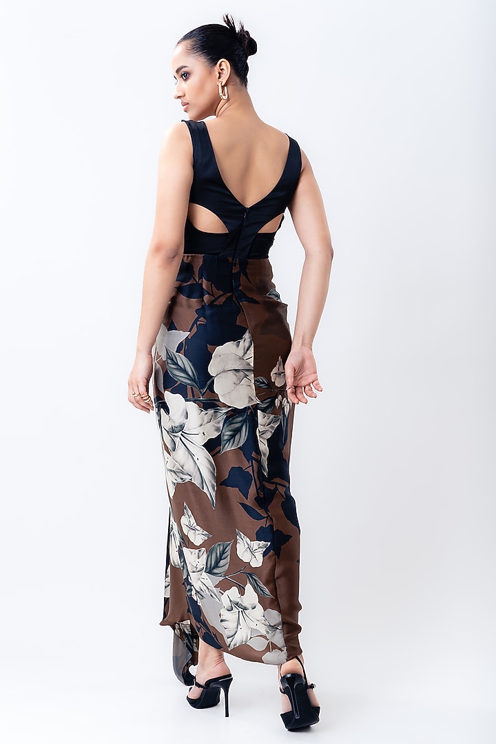 Brown Chiffon & Crepe Printed Jacket Party Wear Dress by Nupur Kanoi at Pernia's Pop Up Shop