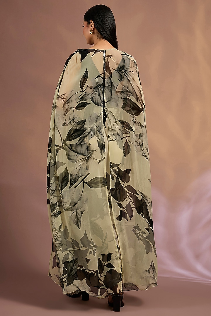 Off-White & Green Crepe Printed Jacket Party Wear Dress by Nupur Kanoi at Pernia's Pop Up Shop