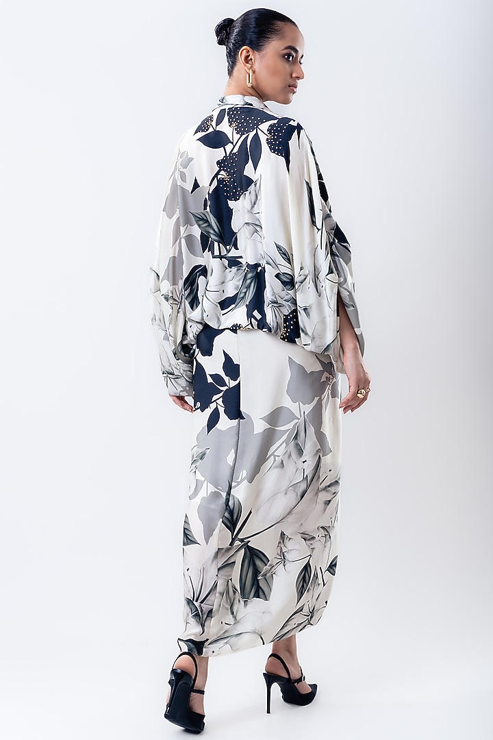 Off-White Satin Printed Skirt Set by Nupur Kanoi at Pernia's Pop Up Shop