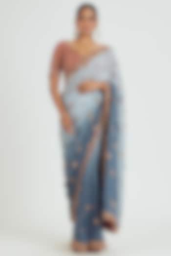 Grey Georgette Sequins & Zari Embroidered Ombre Saree Set by NITIKA GUJRAL