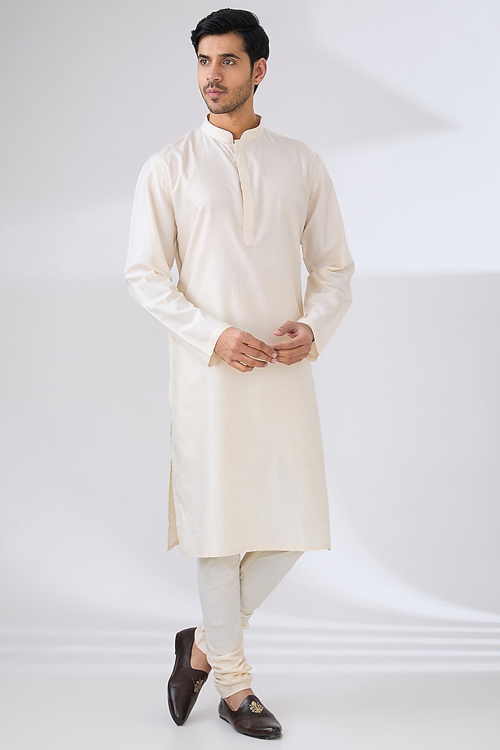 Beige Monga Silk Embroidered Groom Sherwani Set by NITIKA GUJRAL MEN at Pernia's Pop Up Shop