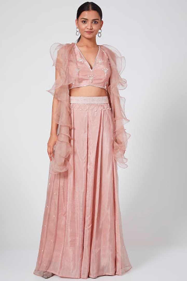 Blush Pink Embellished Skirt Set by Nayna Kapoor