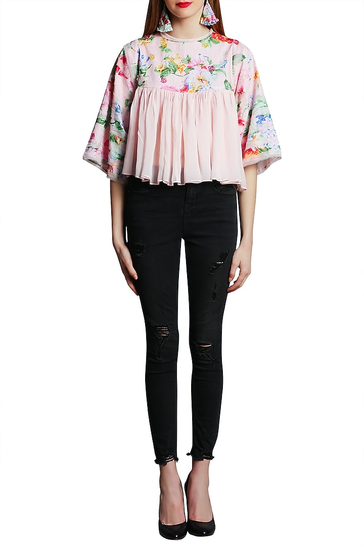 Soft Pink Embroidered Printed Top by Nikasha at Pernia's Pop Up Shop