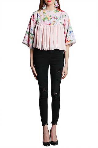 Soft Pink Embroidered Printed Top by Nikasha