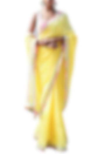 Yellow Embroidered Checkered Saree Set by Nikasha