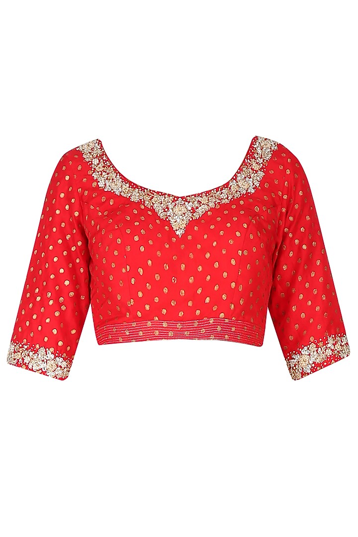 Mint and red saree with red embroidered print blouse available only at Pernia's Pop Up Shop.