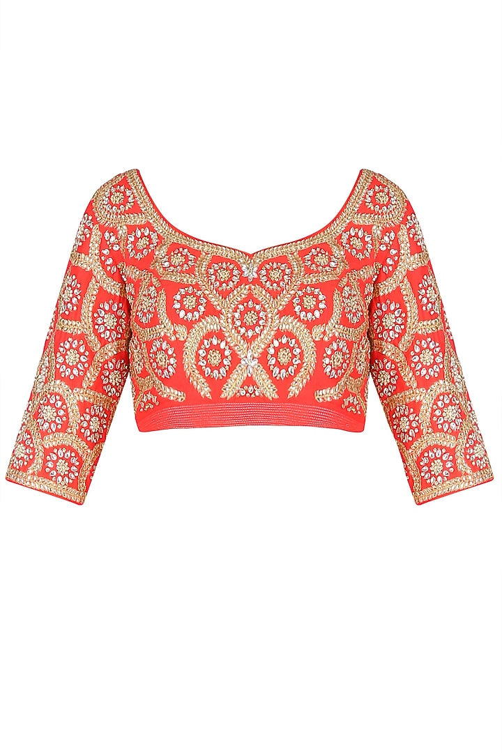Peach and pink ombre saree with fuchsia embroidered blouse available only at Pernia's Pop Up Shop.