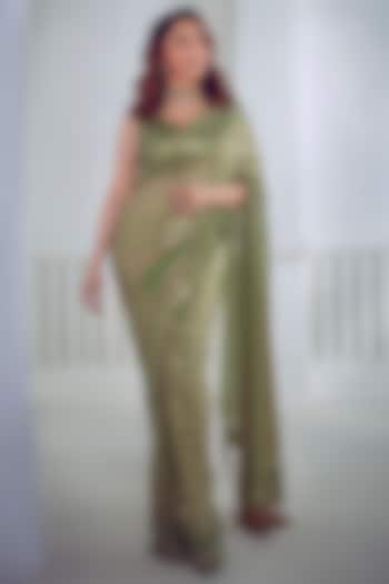 Pista Silk Chiffon Embroidered Bridal Saree Set by Nakul Sen at Pernia's Pop Up Shop