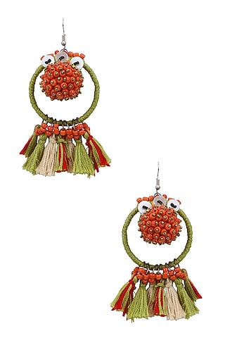 Green and Red Beadwork Hoop Earrings by Nikasha