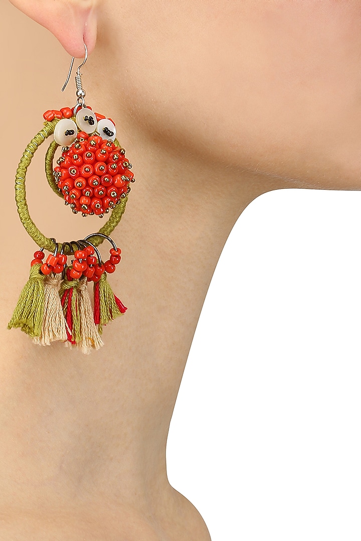 Nikasha presents Green and red beadwork hoop earrings available only at Pernia's Pop Up Shop.