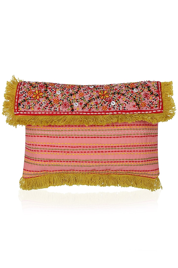 White Animal Motifs Embroidered Flapover Clutch by Nikasha