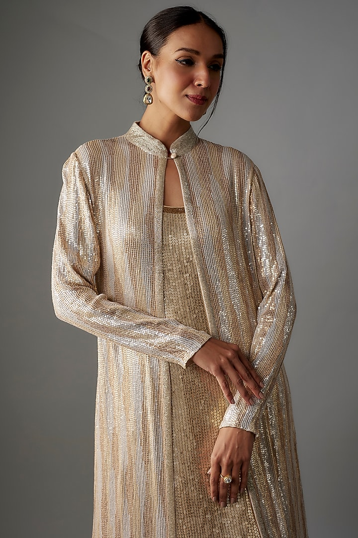 Ivory Chiffon Sequins Embroidered Jacket Set by Nakul Sen at Pernia's Pop Up Shop