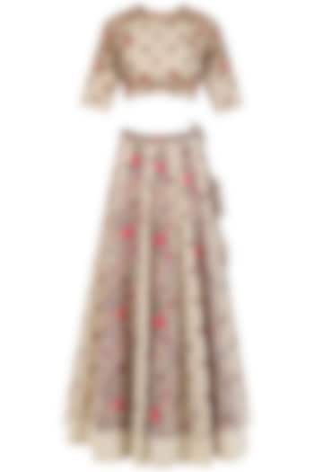 Off white floral embroidery printed lehenga set available only at Pernia's Pop Up Shop