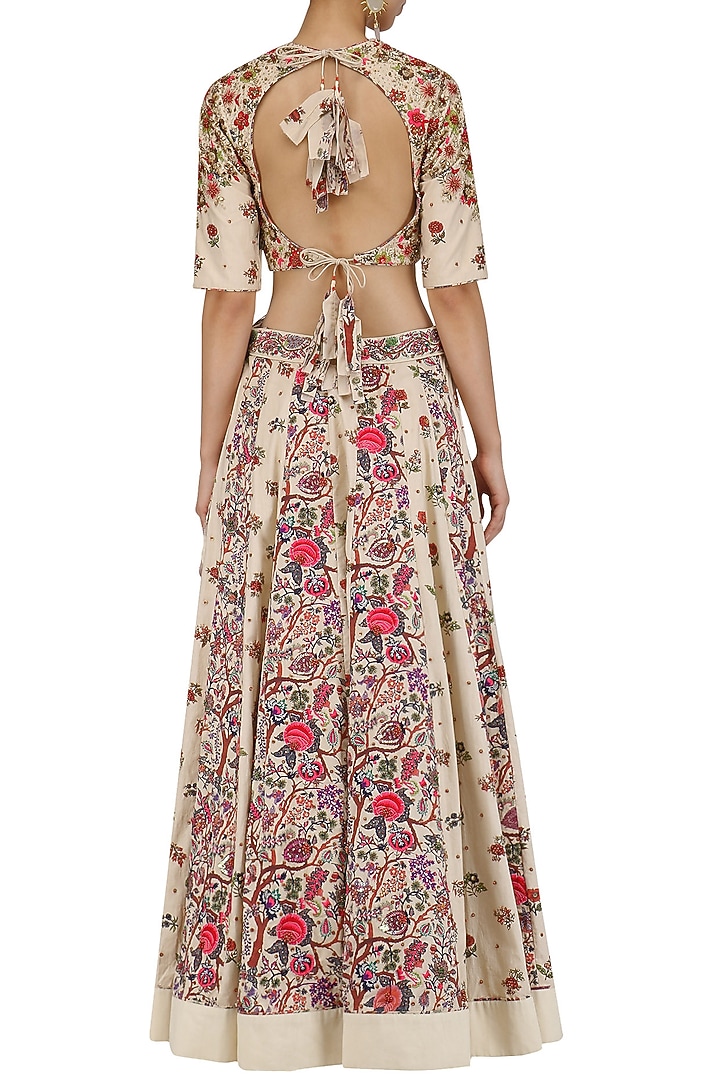 Off white floral embroidery printed lehenga set available only at Pernia's Pop Up Shop