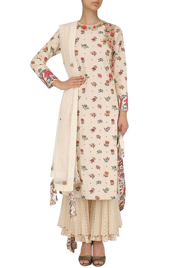 White embroidered chintz print kalidaar set available only at Pernia's Pop Up Shop