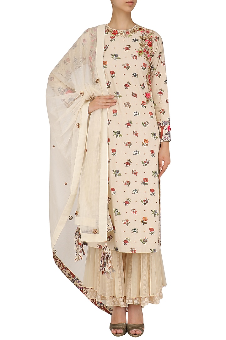 White embroidered chintz print kalidaar set available only at Pernia's Pop Up Shop