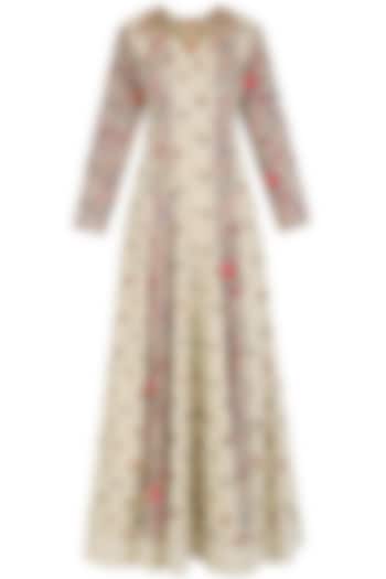 White embroidered floral print anarkali set available only at Pernia's Pop Up Shop