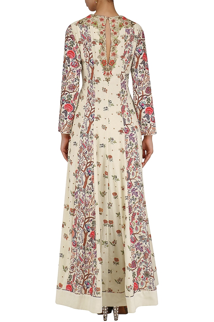 White embroidered floral print anarkali set available only at Pernia's Pop Up Shop