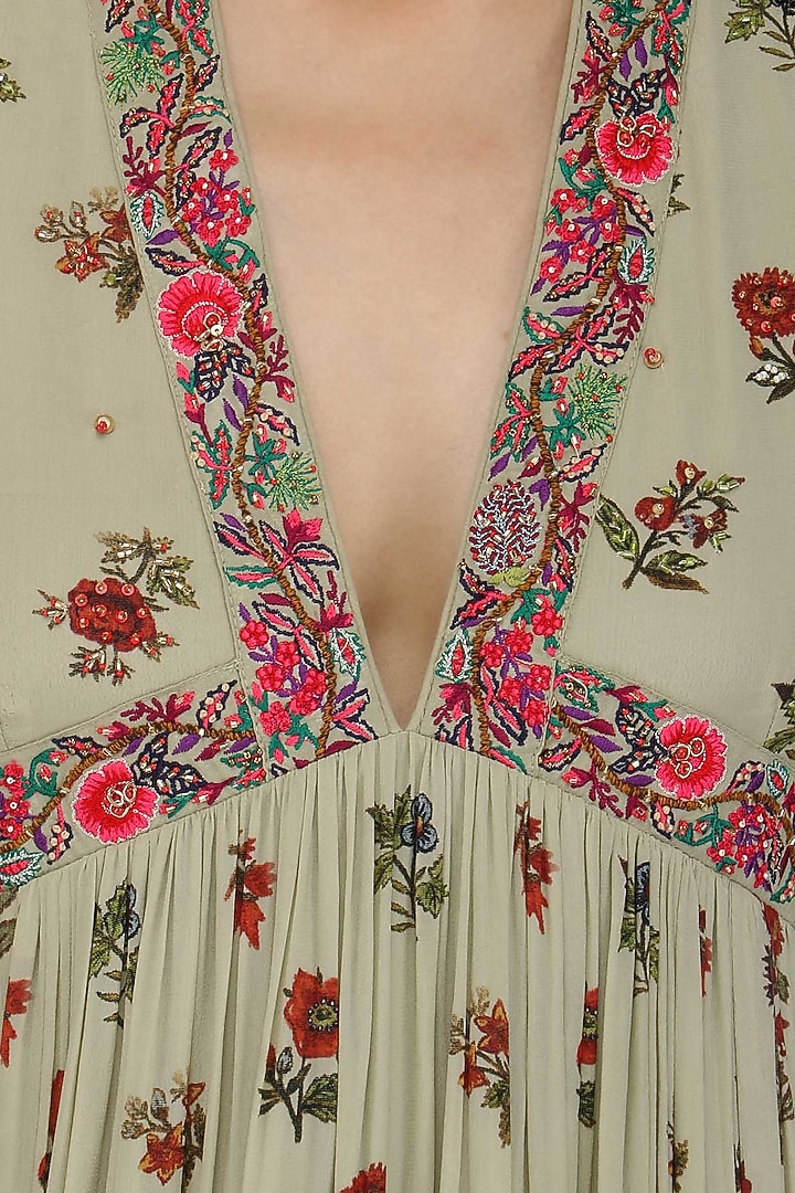 Mint embroidered floral print long tunic available only at Pernia's Pop Up Shop