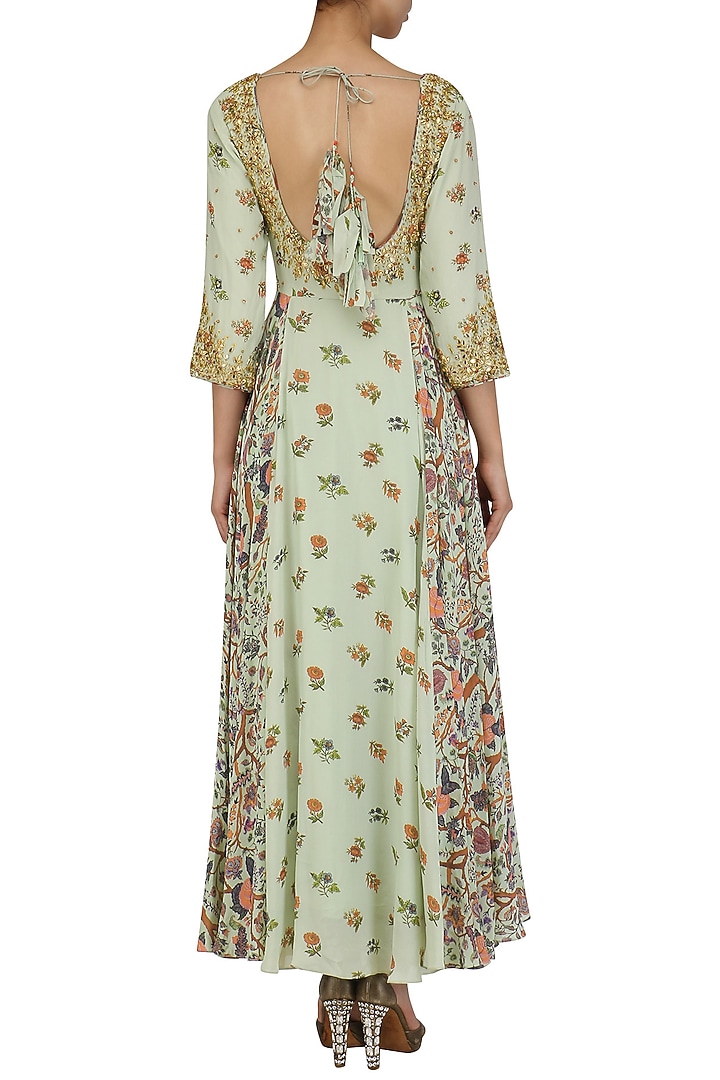 Mint floral floral print embroidered kalidaar set available only at Pernia's Pop Up Shop.