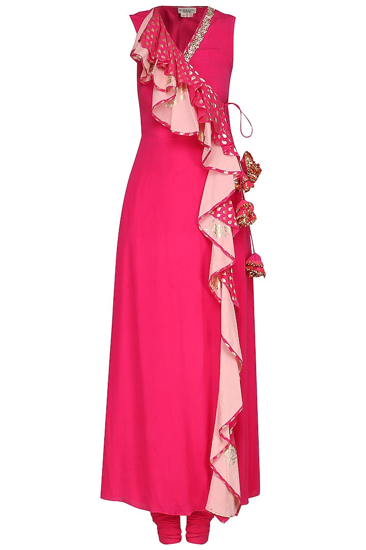 Rani Pink Printed Wrap Tunic with Churidar by Nikasha