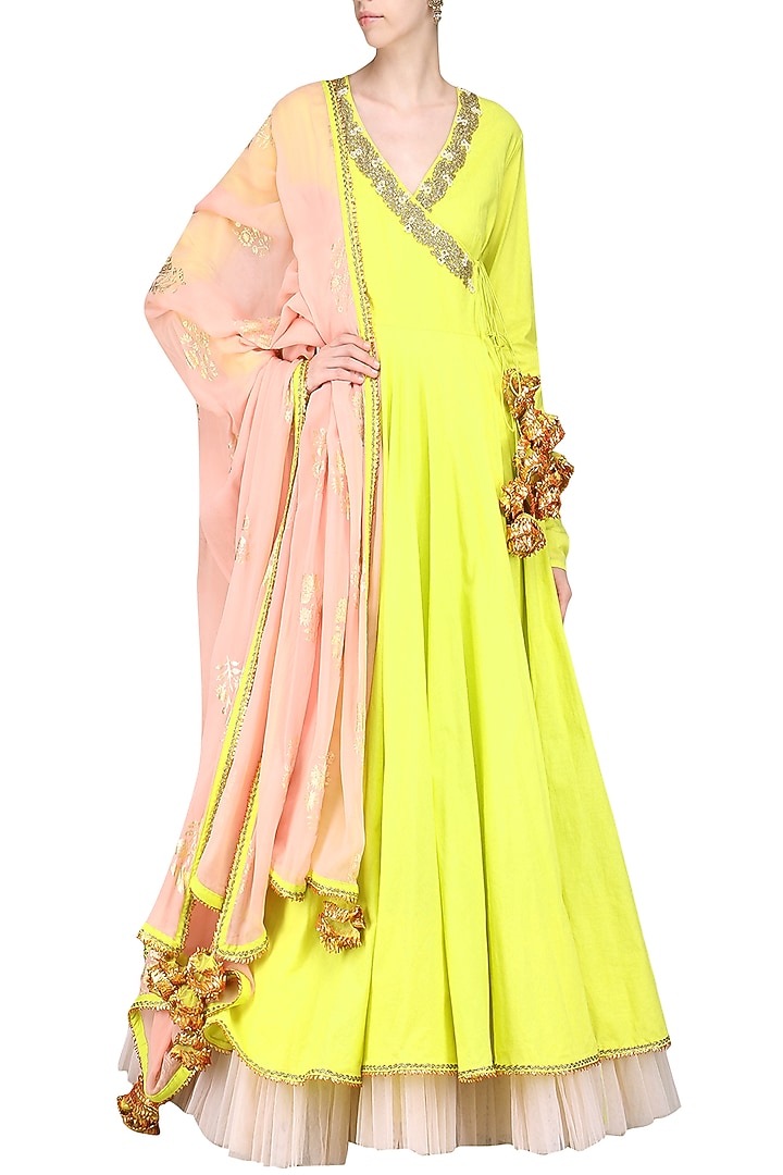 Lime green printed kurta set available only at Pernia's Pop Up Shop.