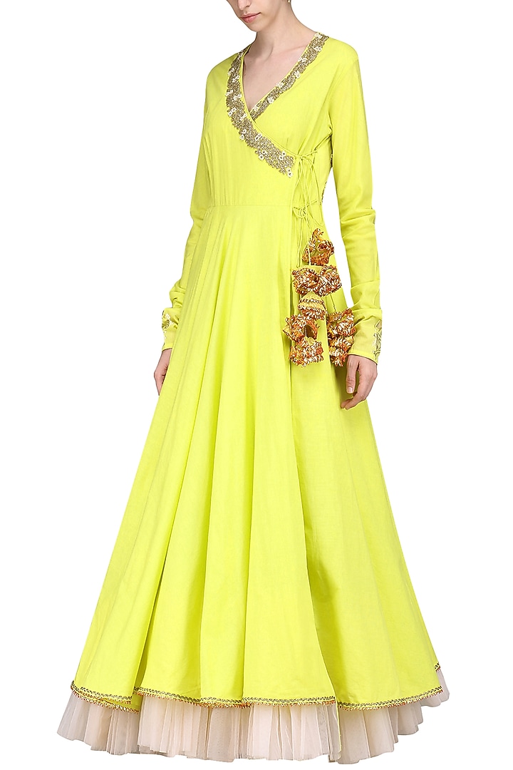 Lime green printed kurta set available only at Pernia's Pop Up Shop.