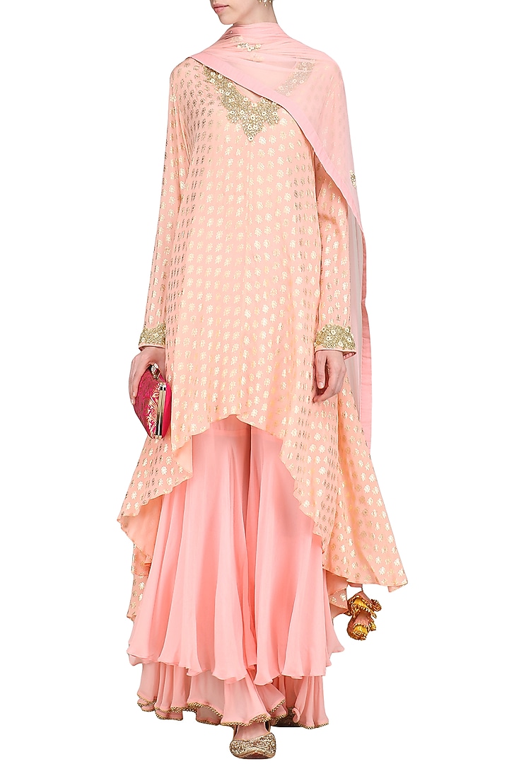 Rose pink lotus foil printed kurta set available only at Pernia's Pop Up Shop.