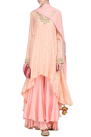 Rose Pink Lotus Foil Printed Kurta Set by Nikasha