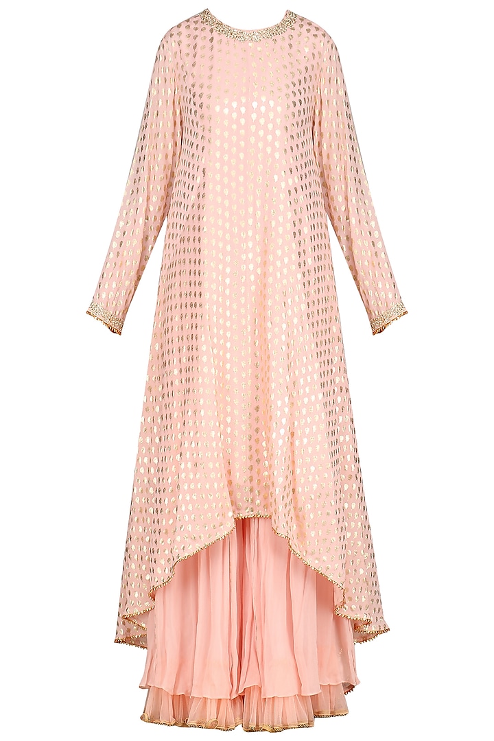 Salmon pink embellished sharara set available only at Pernia's Pop Up Shop.