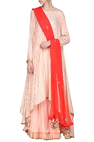 Salmon Pink Embellished Sharara Set by Nikasha
