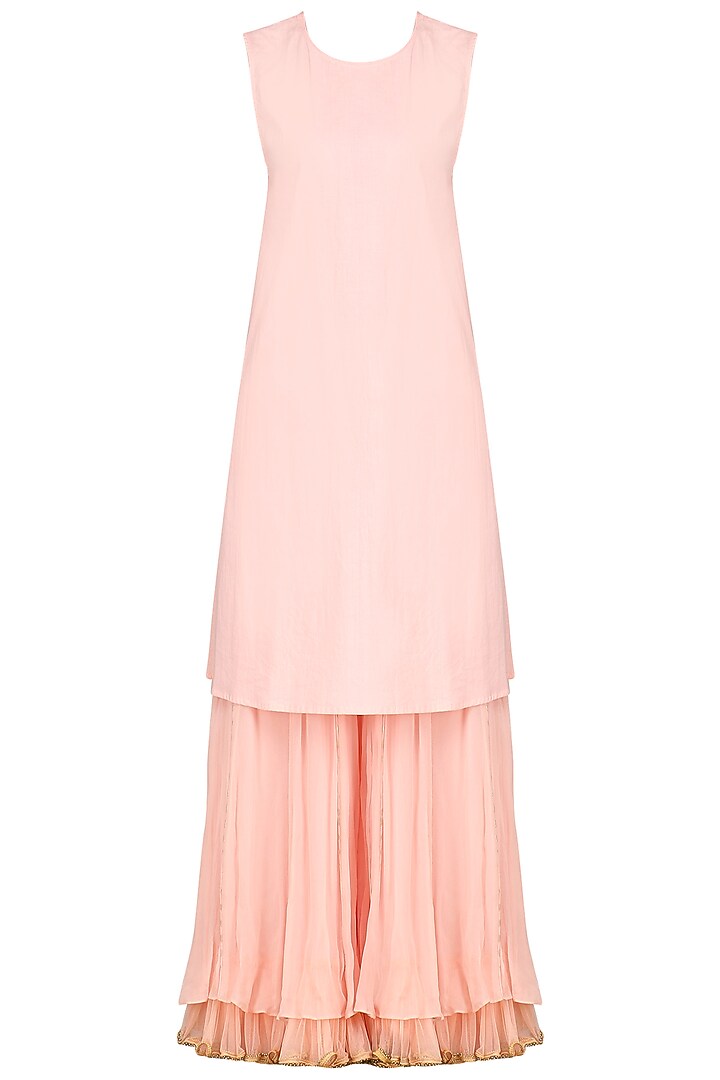 Salmon pink embellished sharara set available only at Pernia's Pop Up Shop.