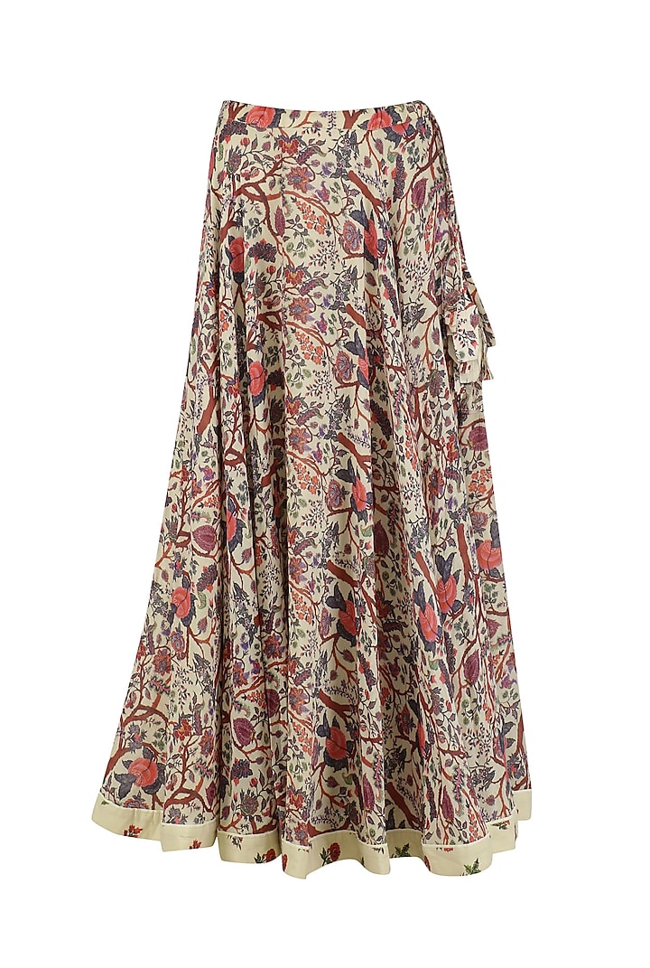Off white floral work one shoulder tunic and skirt set